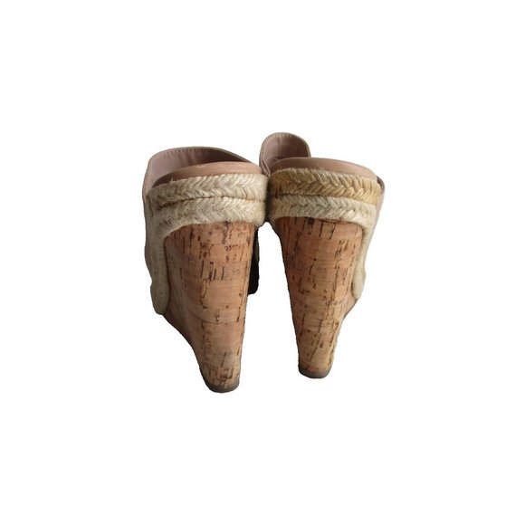 *Charles David Beige Leather Mule Espadrille Slide Peep Toe Wedge Heels - Picture 6 of 7